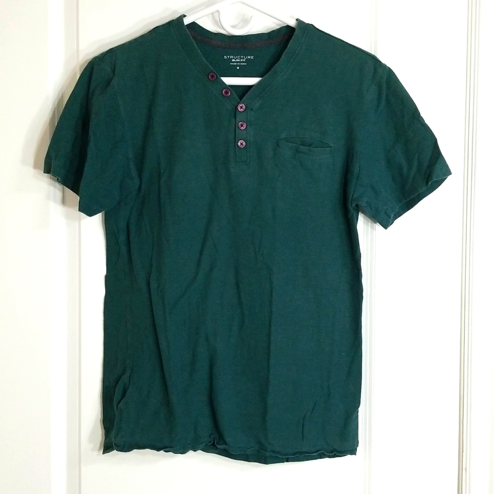 Structure Slim Fit Heathered Green Small Shirt